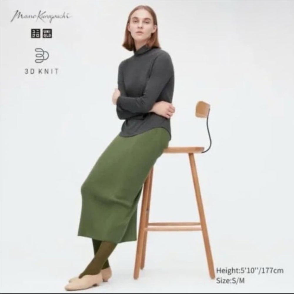Uniqlo Ribbed Green Midi Skirt and Cropped Sweater Set
